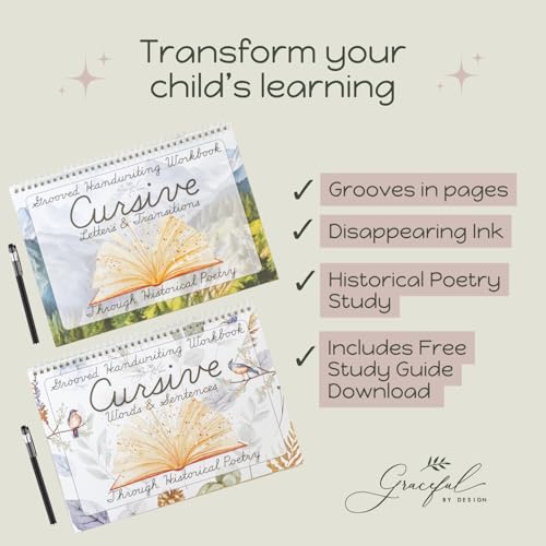 Grooved Cursive Handwriting Workbook by Graceful By Design - Magic Reusable Grooved Handwriting Practice for Kids and Cursive Workbook for Kids Ages 8-12