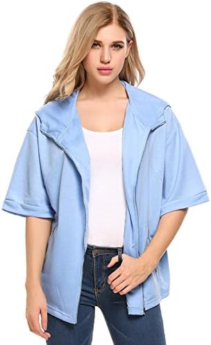 Mofavor Women's Casual Zip Up Oversized Outwear Hoodie Sky Blue M