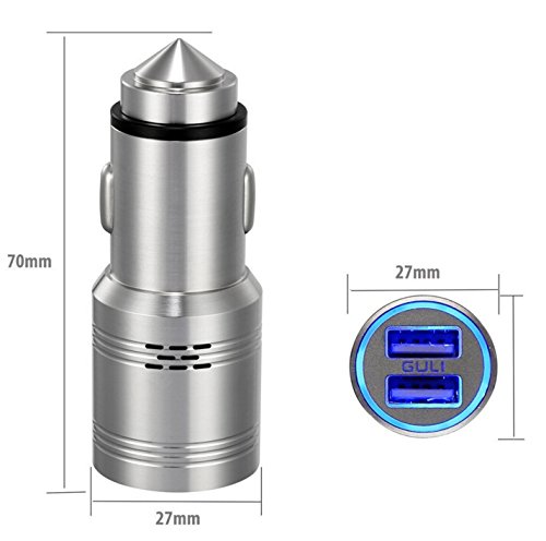 Multi-Function Fast Car Charger Stainless Steel Carbon Monoxide Detector 2 Ports 2.4A USB Adapter for iPhone Android, World First CO Alarm in Car with Emergency Glass Breaker - Thumbnail 3