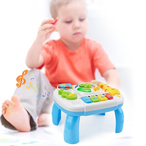 Wishtime Toddler Learning Table Music Toy 2 in 1 Early Education Toys Music Activity Center Table for Kids Babies Toddler Boys Girls 18+ Months