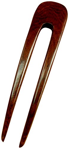 JWL (1) Laos Rosewood Two Prong Curved 5 Inch Hair Fork FPL 4 Inches Stick Pick Pic Pin Bun Holder - Hawaiian Style