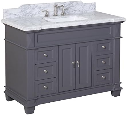 Amazon Com Elizabeth 48 Inch Bathroom Vanity Carrara Charcoal Gray Includes Charcoal Gray Cabinet With Authentic Italian Carrara Marble Countertop And White Ceramic Sink Home Improvement