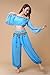 ZLTdream Belly Dance Chiffon Long Sleeves Top and Lantern Coins Pants Light Blue