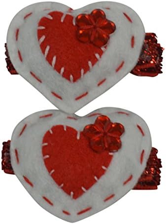 PLH Bows 2-pack Puff Heart Glitter Clip with Stones, 1 3/4" Clippie (Red)