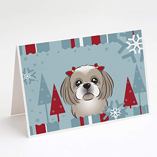 Caroline's Treasures BB1746GCA7P Winter Holiday Gray Silver Shih Tzu Greeting C…