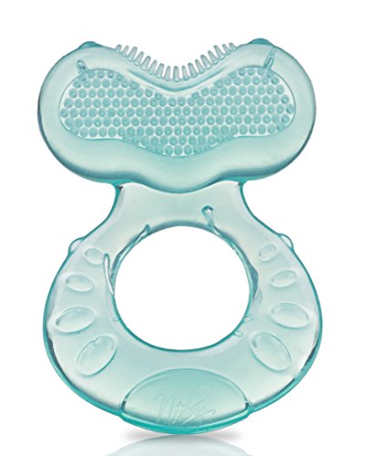 Nuby Silicone Teethe-eez Teether with Bristles, Includes Hygienic Case, Aqua
