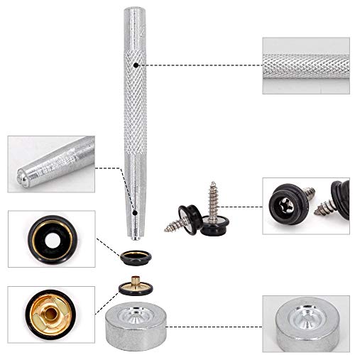Snap Fasteners Kit, 120 Pcs Stainless Steel Marine Screws Snaps Button Setting Machine, Heavy Duty Replacement Snap Buttons, Snap Fastener Setter Tool Repair Kit for Leather, Boat Canvas Cover, Cloth