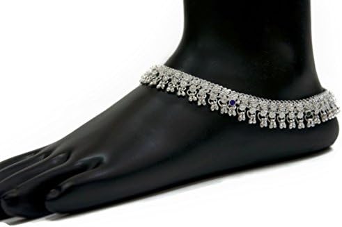 Indian anklet jewelry, ankle jewelry, plated silver anklet, foot chain, hippie anklet - 10.8 inches