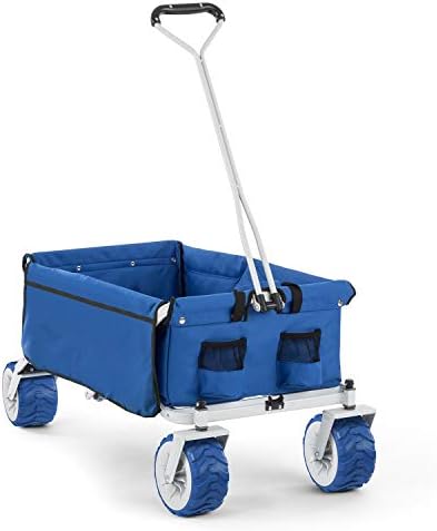 Waldbeck The Blue Foldable Hand Cart Wagon (Up to 70 Kg Load, 90L Volume, 10cm Wheels) Blue