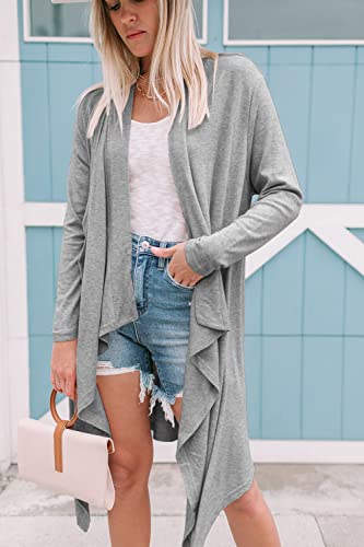 PRETTYGARDEN WOMEN’S SPRING 2023 OPEN FRONT CARDIGAN CASUAL LONG SLEEVE LIGHTWEIGHT COATS FASHION FLOWY TOPS BLOUSE (LIGHT GREY,SMALL)