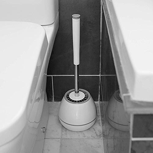 MAJALiS Toilet Brush and Holder with a Replacement Head, Modern Bathroom Silicone Toilet Bowl Brush and Holder with Tweezers - White