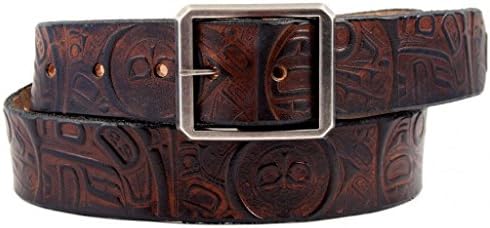 Marakesh Leather Women's Handmade Raven Leather Belt with Brass Buckle 34 Dark Chocolate/Black