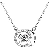 DIAMANTIO 18K White Gold Plated Double Circle Pendant Necklace with Round Cubic Zirconia – Elegant Statement Jewelry for Women