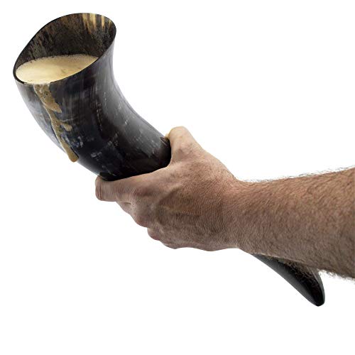 Norse Tradesman 18" Authentic Ox-Horn Viking Drinking Horn w/Genuine Leather Belt Holster | Burlap Gift Sack Included |"The Journeyman", Polished, 18-Inch