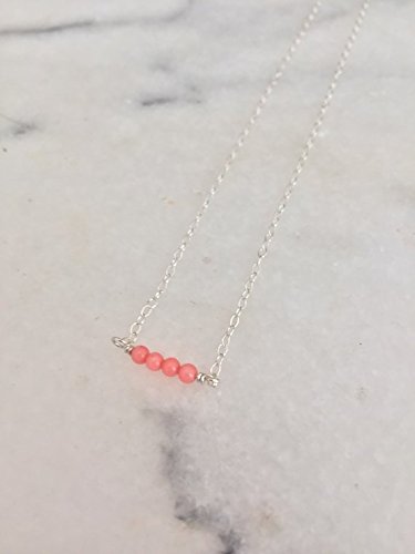 Dainty Bamboo Coral Tiny Bar Necklace, with your Choice of Sterling Chain Length (16, 18 or 20-inches)