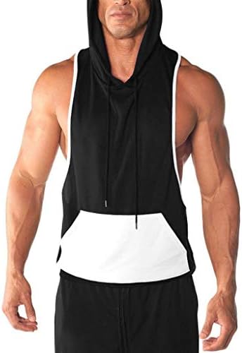 PASHY Men's Tops and Hoodies Men's Gyms Fitness Muscle Mesh Hoodie Solid Sleeveless Singlet T-Shirt Top Vest Tank