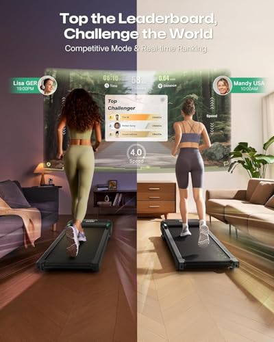 UREVO Smart Walking Pad Treadmill,9% Auto Incline, Quiet Operation, 2.5HP Dual Brushless Motorized, Standing Desk Treadmill, AI App with World Tour & HIIT, 12-Point Shock Absorption, Immersive Hiking