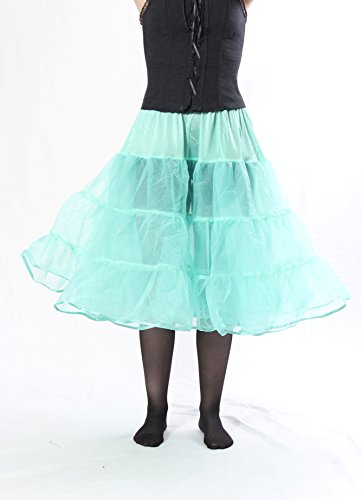 BellaSous Tea Length 25" Women Petticoat Nylon Yoke Underskirt for Vintage Dresses, Poodle Skirts, or Rockabilly (Small/Medium, Turquoise)