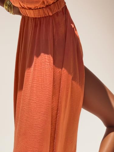 ZADORN SUMMER DRESSES FOR WOMEN 2024 CASUAL BEACH WEDDING GUEST DRESSES FOR WOMEN MAXI SUNDRESSES V NECK 3/4 SLEEVE SPLIT HEM ELASTIC WAIST BELTED WRAP PARTY COCKTAIL TRAVEL VACATION OUTFIT ORANGE
