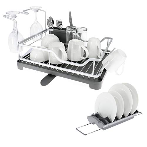 Dish Rack - Aluminum Dish Drying Rack with Expandable Over Sink Dish Holder Set, Drain board, Wine Glass Holder, Cutlery Holder & Cup Holder for Kitchen Countertop - Thumbnail 7