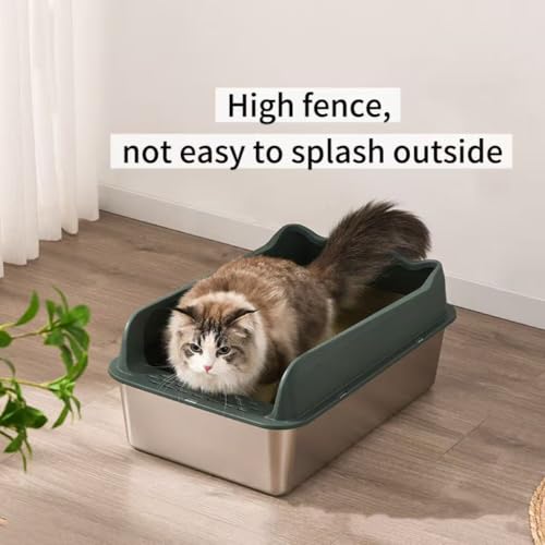 ORCHID M®Stainless Steel Cat Litter Box，Metal Kitty Litter Box with High Wall Sides Enclosure for Big and Small Cats, Odor Control, Easy Clean,Non-Sticky, Anti-Leakage(white）