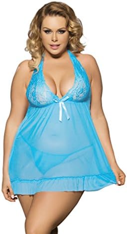 YouYayaZai Women (M-7XL) Plus Size Neckholder Babydoll Sexy Lingerie Nightwear
