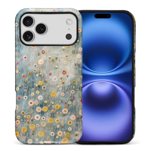 SKAMIX Case for iPhone 17 Pro Max/18 Pro Max,Drop Protection Hybrid 2-Layer Hard Phone Cover-Blue Floral Embroidery at Amazon