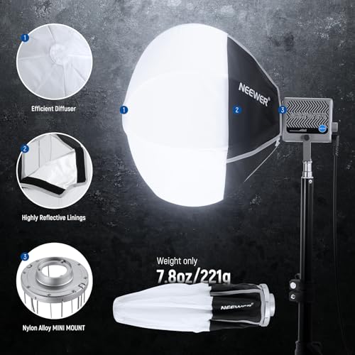 NEEWER 12"/30cm Lantern Softbox for HS60B LED Video Light, Quick Release 360° Omnidirectional Light Diffuser Mini Softbox with Diffuser/Bag for Photo Video Live Stream Portrait Product Shots, NS7L