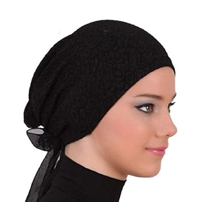Womens Stretchy Pretied, Snood, Turban, Pull On Beanie Cap, Hijab with Chiffon Flower Applique Womens Stretchy Pretied, Snood, Turban, Pull On Beanie Cap, Hijab with Chiffon Flower Applique