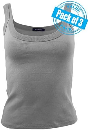 Missoma Women's Juniors 3 Pack Crop Cami Rib Tank Tops (Large, 3 Pack Solid Grey)