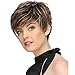 QianBaiHui Wigs for Women Short Fluffy Brown Mix Blonde Hair Wigs with Bangs Heat Resistant Synthetic Hair Wig + Wig Cap (Brown Mix-3) LDS001