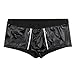 YiZYiF Men's Wetlook Leather Underwear Double Zipper Pouch Trunks Boxer Briefs Black Medium(Waistline 31.0-39.0