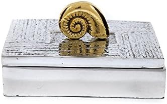EliteCrafters Stylish Handmade Solid Aluminum & Brass Metal, Desk Decorative Storage Box, Table Decor Accessory, Nautilus Design. 10x8x2.5cm (3.9x3.1x1)