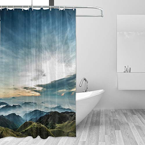 LORVIES Lanscape Shower Curtain Polyester Fabric Water Repellent Mildew Resistant Shower Curtain for Bathroom Bathtubs Decorative, 72W X 72L Inches - Thumbnail 4