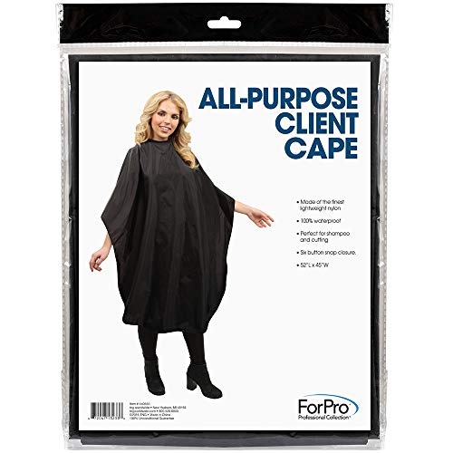 ForPro Professional Collection All-Purpose Client Cape, Black, Professional Nylon Hair Salon Cape, 45” W x 52” L