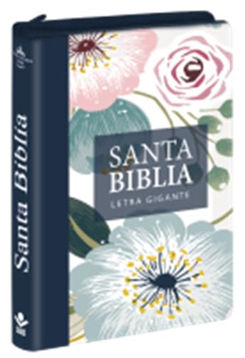 Biblia Letra Gigante 14pts, palavras de Jesús en Rojo, índice, con concordancia RVR066cLGPJRZTI Tapa imitación cuero azul flores, canto azul, indice, cierre Image
