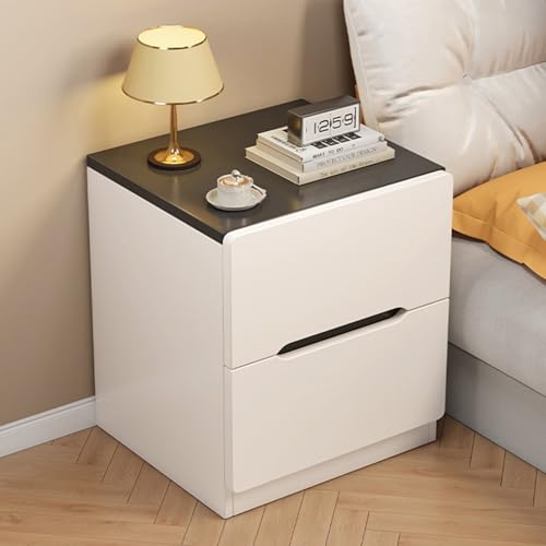 Beauenty Modern Nightstand, Bedside Table with 2 Drawers, Storage Side Tables, Space Saving End Table Cabinet for Bedroom, Office, Hotel, 40x40x45cm (2 Drawers-Black & White)