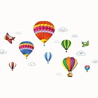 Guoainn Cartoon Airplane Hot Air Balloons,Removable Wall Sticker,Kids Room Home Decal