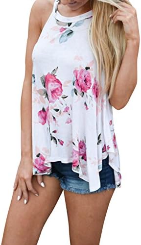 TAORE Women Sleeveless Flower Printed Tank Top Casual Blouse T Shirt (M, White)