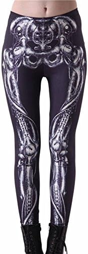 MNSA fashion Mechanical Bones Black Leggings digital print skull leggings
