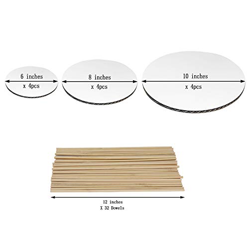 Sturdy Cake Boards and Wooden Dowels,Set of 12 White Round Cake Circle