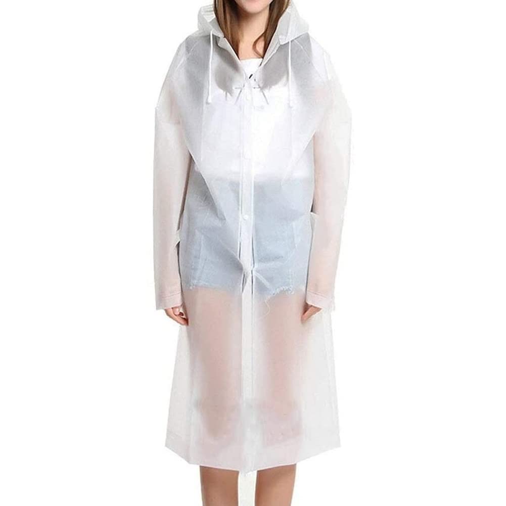 KOMUNJ 1 Pack Raincoat, Rain Poncho Adult Portable, reusable raincoat, EVA Material waterproof, With Drawstring Hood and Sleeves, for Unisex Adults (White), M