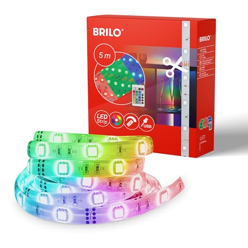 BRILONER - RGB LED Strip 5m, LED bande lumineuse raccourcissable, changement de couleur, chaîne lumineuse, télécommande, LED Band, LED Bar, LED Strip