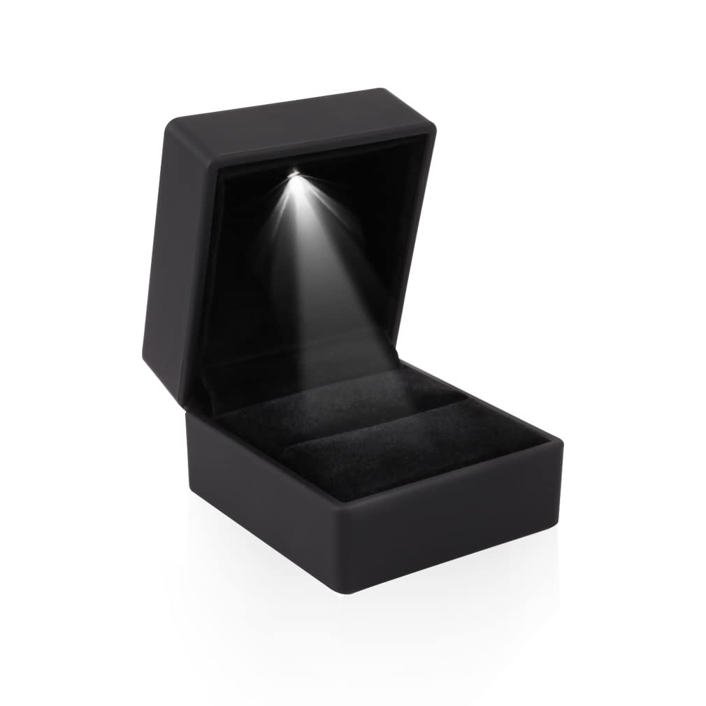 iSuperb® LED Engagement Ring Box Jewelry Storage Box Proposal Ring Box Gift Organizer Case Wedding for Wife Girlfriend Valentine's Gift 6.5x6x5cm (Black Ring Box)