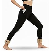 Mincib Women's Fleece Lined Leggings Thermal Warm Winter Leggings High Waisted Tummy Control Jogger Yoga Pants with Pockets