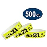 WristCo Over 21 Neon Yellow 3/4" Tyvek Wristbands - 500 Pack Paper Wristbands for Events