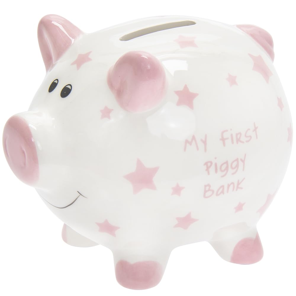 Lesser & Pavey My First Piggy Bank Pink For Savings | Lovely Money Box For Money Saving Challenge | Money Tin or Money Saving Box For Adults | Ideal Money Safe & Piggy Bank For Kids