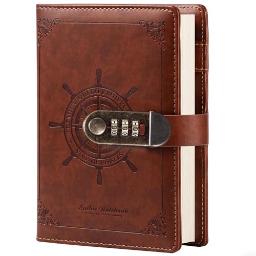 Caderno Couro Com Trava Para Combinação, Diário de Viagem para Marinheiro, Agenda Pessoal, Organizador de Planejamento Como Presente Para Meninas, Meninos, Mulheres (marrom)