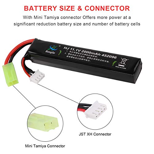 11.1V Airsoft Battery 2000mAh 30C Rechargeable Hobby LiPo Battery with Mini Tamiya Connector for Airsoft Guns Airsoft Rifle