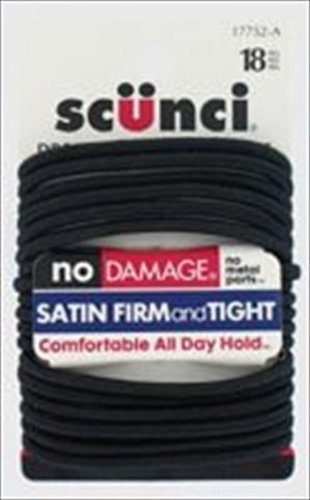 ScunciSatin Smooth No-Damage Hair Elastics, All-day Medium Hold, Black, 18-Pieces (1-Pack)